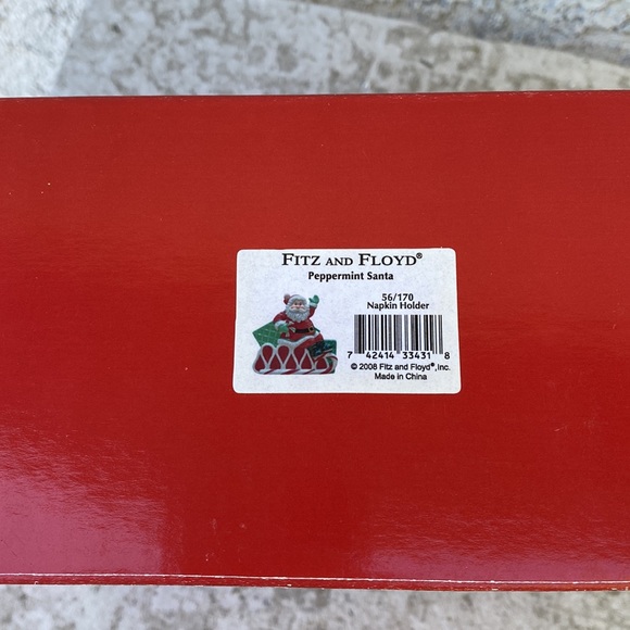 Fitz & Floyd Peppermint Santa Napkin Holder - Porcelain Xmas Holiday Decor VTG - Picture 9 of 10